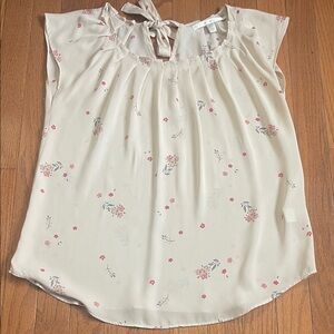 LC Lauren Conrad Cream Floral Blouse